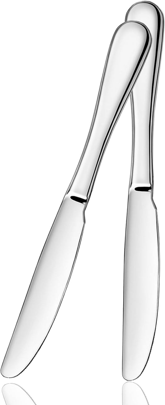 ATB Dinner Knives Set, Stainless Steel Table Knife, Butter Spreder, 2/4/6 Pieces Mirror Polished Dinner Knife, Sturdy and Dishwasher Safe, Silverware Cutlery (2 Pcs)