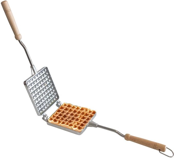 Waffle Maker for Stovetop or Campfire Cooking Equipment - Aluminum Flip Pan Belgian Waffle Iron with Handles - Portable Camping Toaster Great for Kitchen and Camping Cookware by Kings County Tools
