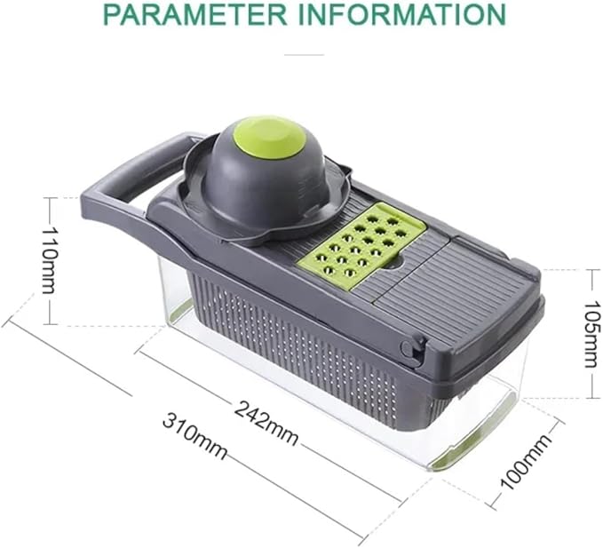 Vegetable Chopper Mandoline, Onion Chopper 16 in 1 Multifunctional Food Chopper with 9 Blades Slicer Dicer Cutter & Dicing Machine with Container in Grey and Green Colour