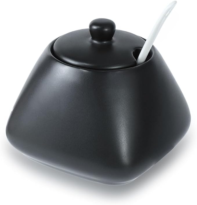FUYU Ceramic Spice Jar Seasoning Box Condiment Pot Sugar Bowl with Lid and Spoon