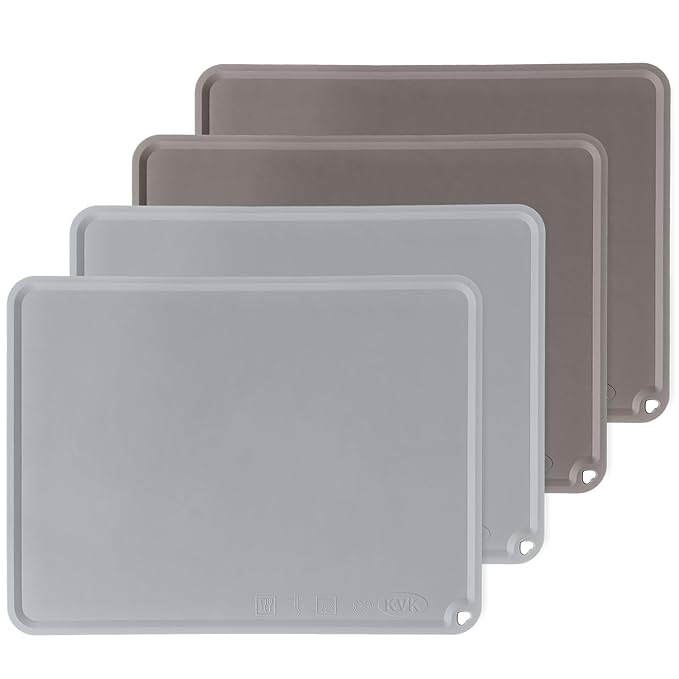 KVK Silicone Placemats for Toddlers Thicker Version, Non-Slip Reusable Kids Placemats for Dining Table, Stain-Proof Baby Table Mat for Restaurants 4 Packs (Light Gray&Dark Gray)