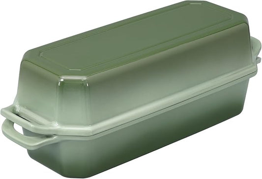 Bread Pan Cast Iron Loaf Pan with Lid Bread Loaf Pan 13x5 Inch Enameled Cast Iron Sourdough Bread Pan,AquaGreen