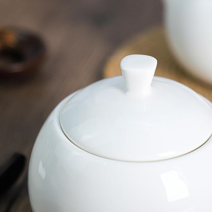 Sizikato Pure White Porcelain Sugar and Creamer Set, 14 Oz Salt Bowl with Lid and 10 Oz Creamer Pitcher