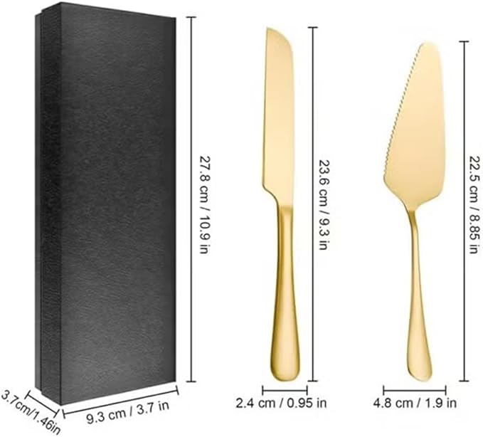 PAXNOK Pie Server and Cake Server Stainless Steel Set - Serrated Spatula with Elegant Ergonomic Handles for Cutting and Serving Desserts, Brownies, Lasagna (Gold)