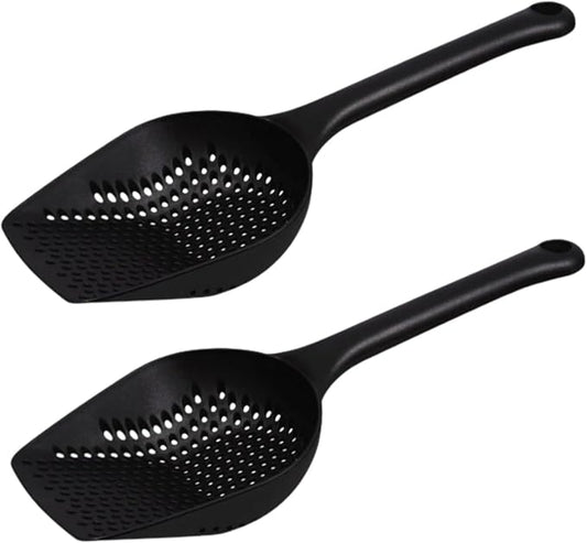 Generic Black Plastic Kitchen Scoop with Strainer Holes 14 Inches Multifunctional Food Strainer Drain Water Shovel Tools for Kitchen Cooking for Home Restaurant Pack of 2, Large