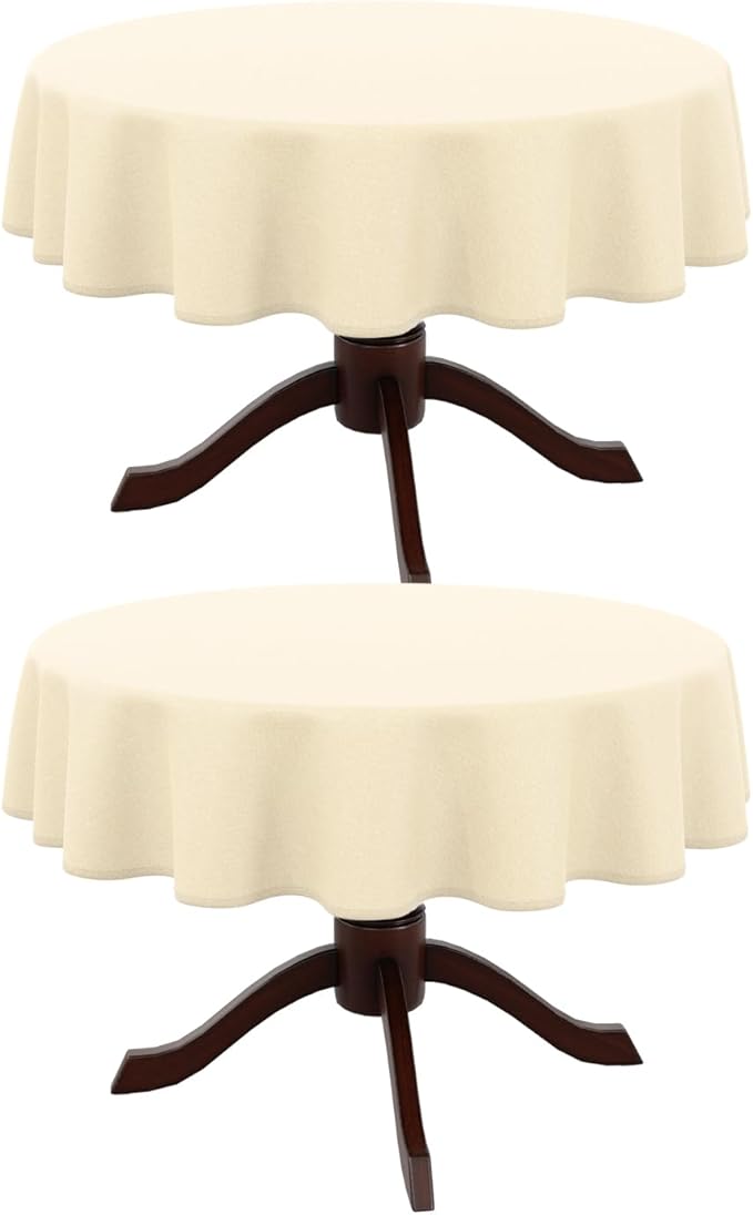 AUSSPVOCT 2 Pcs Textured Round Tablecloth 60 Inch for Dia 38’’ Tables - Waterproof Washable Wipeable Table Cloth Fabric Dining Table Cover for Birthday Party Farmhouse Outdoor Kitchen Tabletop Cover