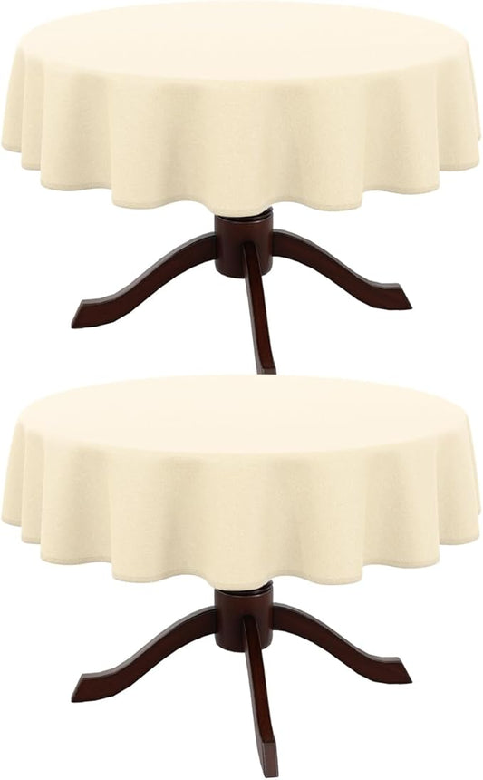 AUSSPVOCT 2 Pcs Textured Round Tablecloth 60 Inch for Dia 38’’ Tables - Waterproof Washable Wipeable Table Cloth Fabric Dining Table Cover for Birthday Party Farmhouse Outdoor Kitchen Tabletop Cover