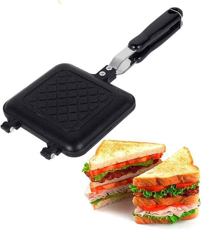 Camping Toastie Maker Non-Stick Stovetop Toastie Maker Baking Pan with Heat-Resistant Handles, Double Sided Multifunction Stovetop Toastie Maker for Home Outdoors Camping
