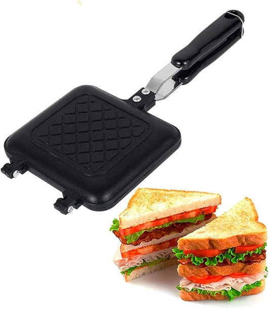 Camping Toastie Maker Non-Stick Stovetop Toastie Maker Baking Pan with Heat-Resistant Handles, Double Sided Multifunction Stovetop Toastie Maker for Home Outdoors Camping