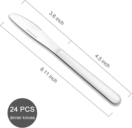 24 Pieces Dinner Knives Set, 8.1" Inches Table Knives Set, Durable Butter Knife, Food Grade Stainless Steel Dinner Knife, Cost-effective Silverware Set - Mirror Polished, Dishwasher Safe