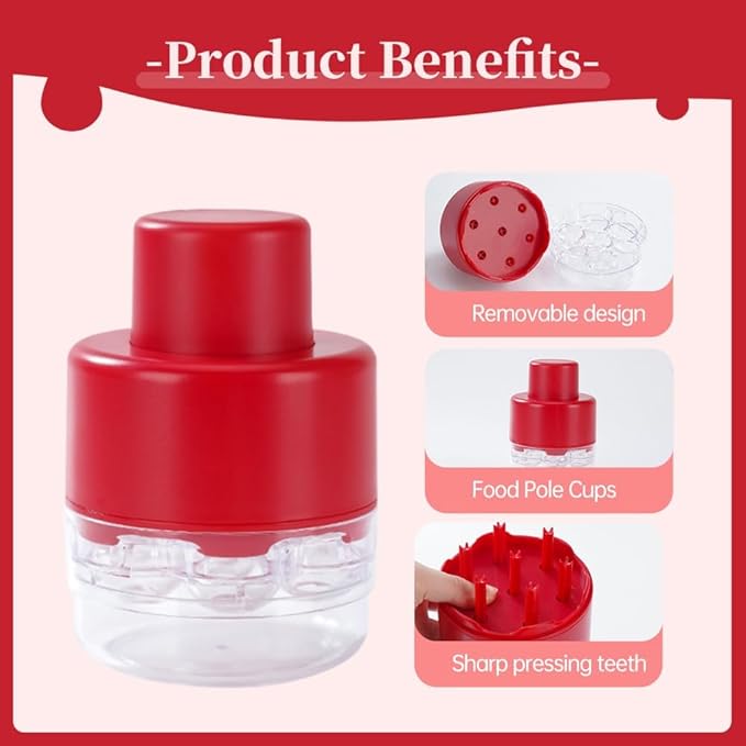 Cherry Pitter Tool Pit Remover, 2025 Upgraded 7-in-1 Portable Cherry Core Remover Stoner Pitter Quick Release, Multiple Corer Tool for for Kitchen, Cake Shop, Fruit Salad (Red+White)