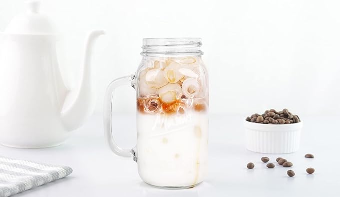 Mason Jar with Lid and Straw, 24oz Regular Mouth Mason Jars with Handle Drinking Glasses Tumbler Reusable Cups Smoothie Water Bottles for Iced Coffee Margaritas Juice Cocktail Travel Office Home