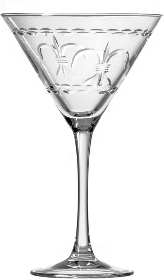 Rolf Glass Fleur De Lis Martini Glass 10 Ounce - Set of 4 Stemmed Martini Glasses - Lead-Free Glass - Diamond Wheel Engraved Cocktail Glasses - Made in the USA
