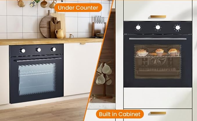 24 Inch Built-In Electric Wall Oven, 2.5 Cu.Ft Single Convection Oven with 8 Cooking Functions, 3000W High-Power Heating, Mechanical Knob Controls, Modern Black Finish