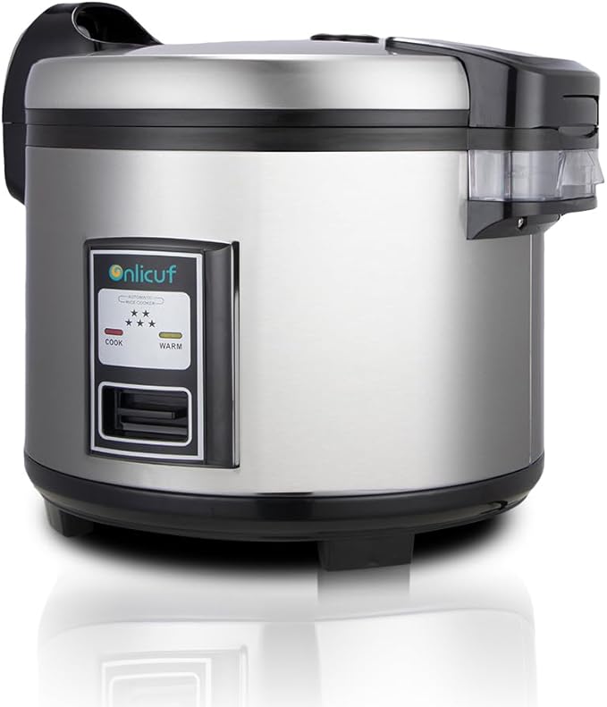 Onlicuf Commercial Rice Cooker 35 Cups Uncooked (70 Cups Cooked) with Stainless Steel Exterior,Large Rice & Grain Cooker for Restaurant,Double Protection,Silver