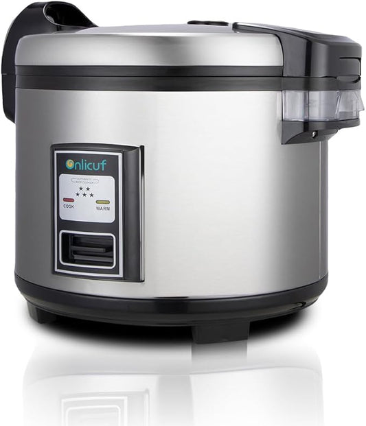 Onlicuf Commercial Rice Cooker 35 Cups Uncooked (70 Cups Cooked) with Stainless Steel Exterior,Large Rice & Grain Cooker for Restaurant,Double Protection,Silver