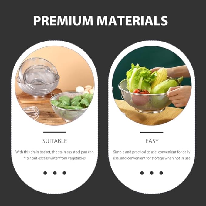 Cabilock Stainless Steel Fruit Vegetable Basket 8.66 Inch Fine Mesh Strainer Drain Basket Kitchen Colander for Washing Draining Food Preparation