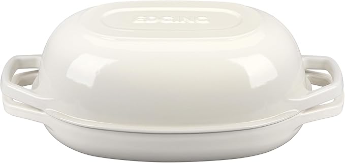 EDGING CASTING Enameled Cast Iron Oval Dutch Oven Pot with Lid, Dutch Oven for Sourdough Bread Baking, Oval Bread Pan, Bread Oven, Bread Dutch Oven, 5qt, White