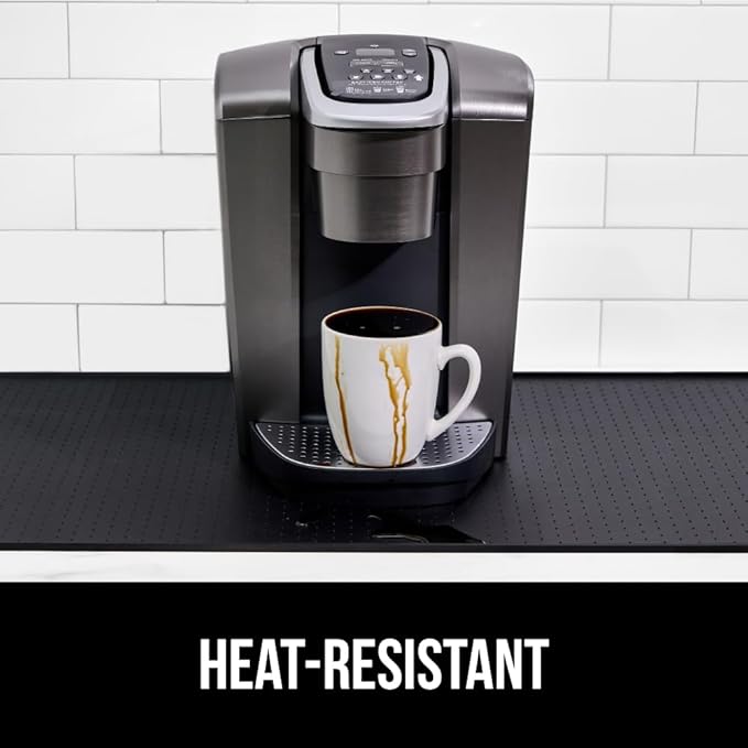 GORILLA GRIP Silicone Coffee Mat, 15x23, Espresso Machine Bar Accessories, Keep Kitchen Counters Clean, Stays in Place, Waterproof and Heat Resistant Dish Drying Mats, Home Decor Essentials, Black
