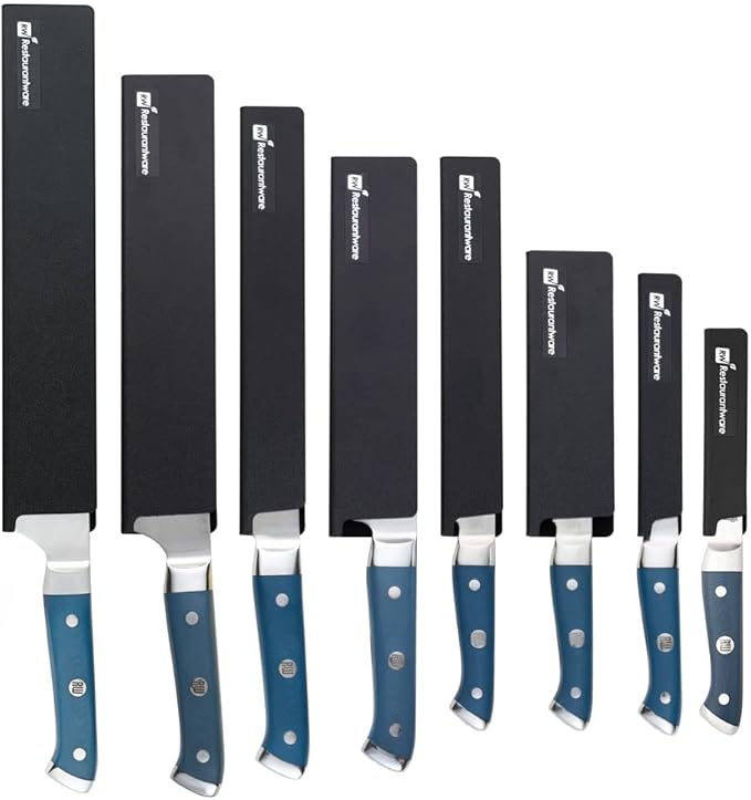 Sensei Knife Sleeves, Set of 8 Knife Protectors - For Kitchen Knives, Felt Lining, Black Plastic Knife Blade Guards, Durable, Cut-Proof - Restaurantware