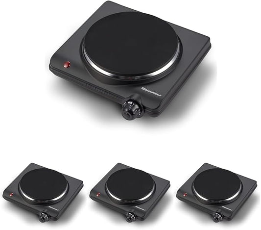 Elite Gourmet ESB-301BF# Countertop Single Cast Iron Burner,1000 Watts Electric Hot Plate,Temperature Controls,Power Indicator Lights,Easy to Clean,Black,(Pack of 4)