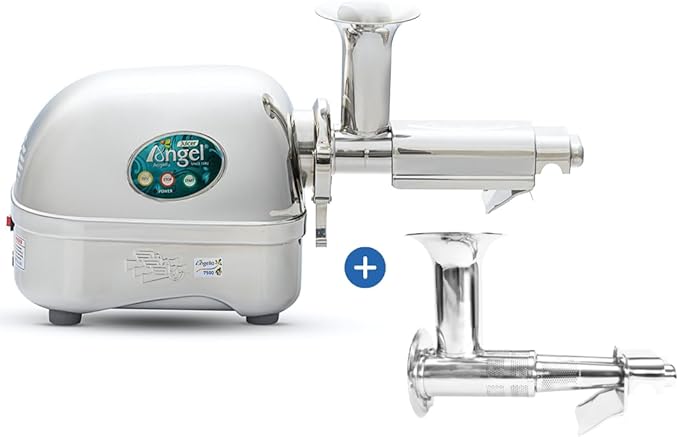 Angel Juicer AG-7500SFH Stainless Steel Premium Cold Press Slow Juicer, SUS-304 Food Grade, Anti-Jamming Auto-Reverse Function, 10-Year Warranty