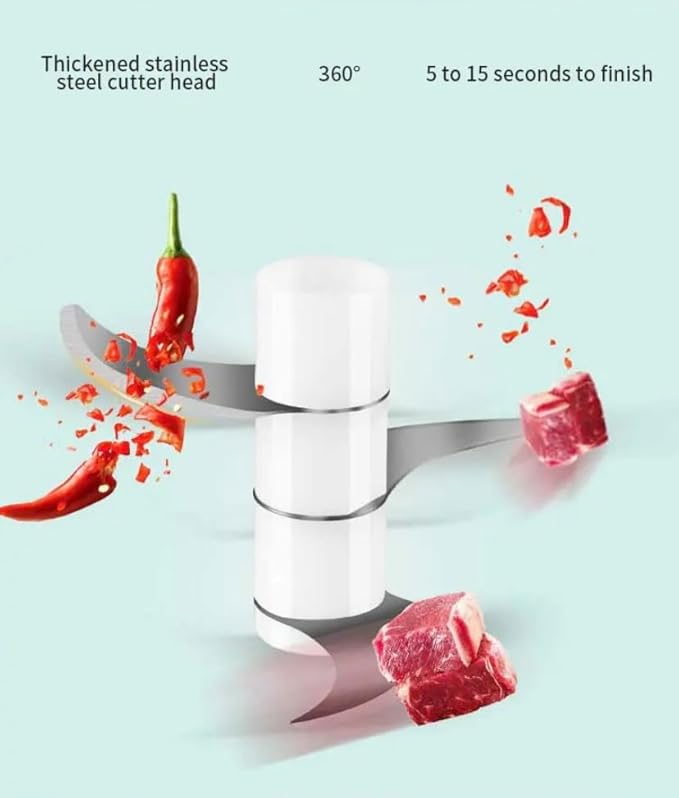 Electric Stainless Steel Garlic Chopper with 3 chopping Blades for Food Processing Meat, Vegetables, Fruits