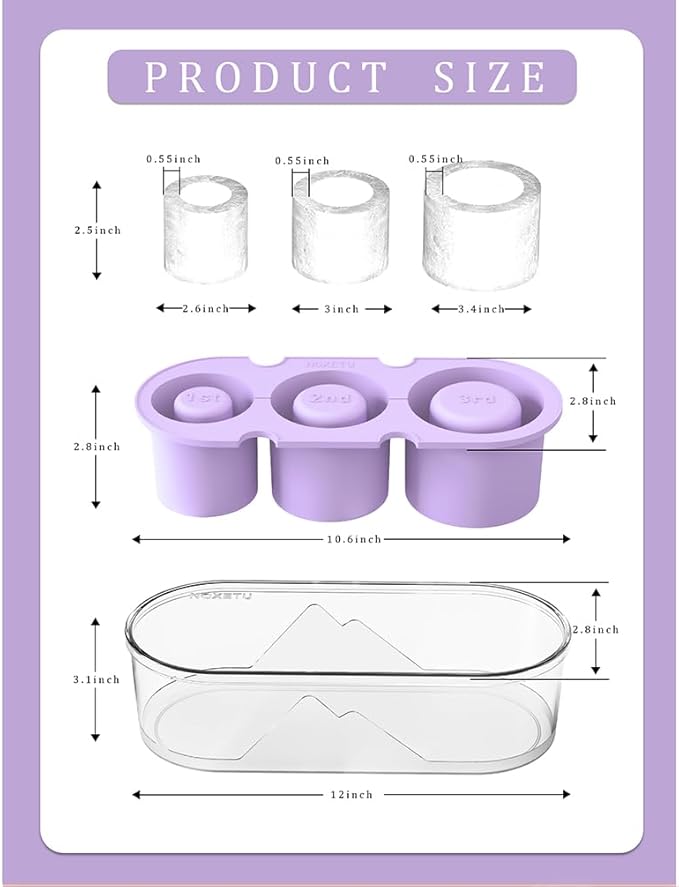 2PC Ice Mold for Stanley Cup 30/40 Oz - Easy Fill and Release Without Touching Ice, Silicone Ice Cube Tray with Clear Lid and Bin for Freezer, Whiskey, Cocktail (Purple+Purple)