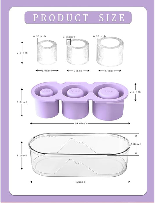 2PC Ice Mold for Stanley Cup 30/40 Oz - Easy Fill and Release Without Touching Ice, Silicone Ice Cube Tray with Clear Lid and Bin for Freezer, Whiskey, Cocktail (Purple+Purple)