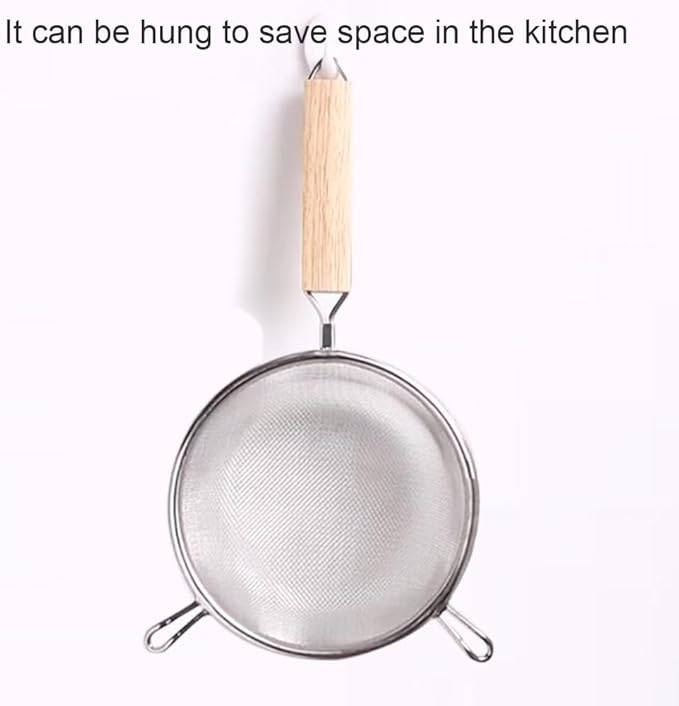 Strainer with Single Fine Mesh, 8-Inch Diameter, Large, Stainless Steel, Tan,Silver