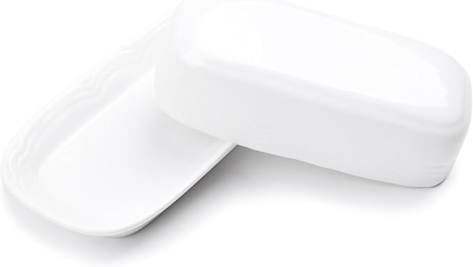 Fox Run Butter Dish, White Stoneware