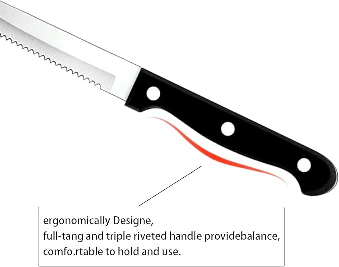 faderic Steak Knives set of 12, Black Full-Tang Triple Rivet Serrated Steak Knife Set, Stainless steel Sharp Blade, 4.5Inch, For Kitchen Restaurant Tableware Camping, Dishwasher Safe