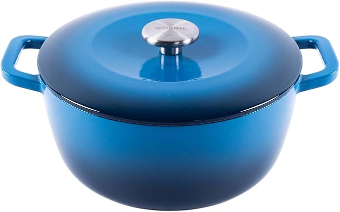 WOKINS Enamel Cast Iron Dutch Oven with Lid,Dual Handles,Heavy-Duty Cookware for Sourdough Bread Baking,Braising,Stews,Roasting,Oven Safe up to 500° F,7QT,blue