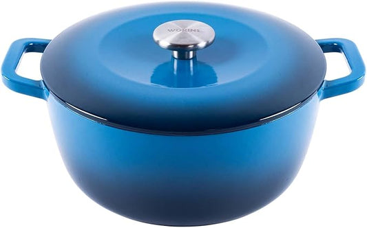 WOKINS Enamel Cast Iron Dutch Oven with Lid,Dual Handles,Heavy-Duty Cookware for Sourdough Bread Baking,Braising,Stews,Roasting,Oven Safe up to 500° F,5QT,blue