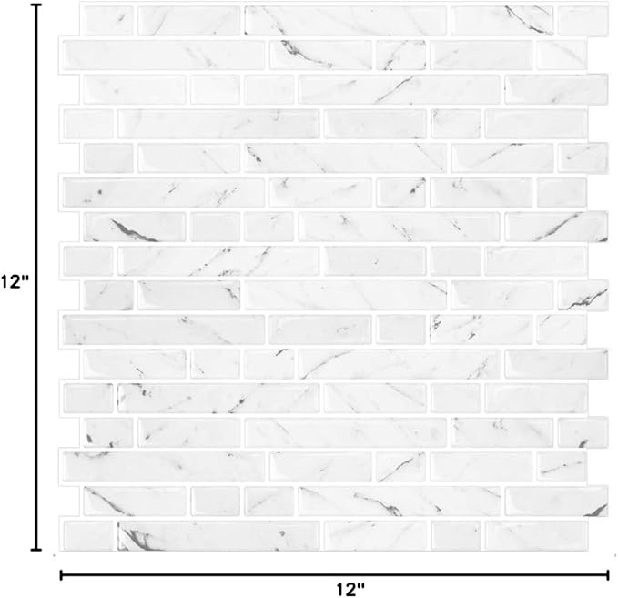 STICKGOO 10-Sheet White Marble Look Peel & Stick Backsplash, 12”X12” Stick on Wall Tiles for Kitchen Backspalsh (Thicker Design)