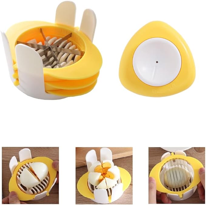 Upgraded Jawbush 3 in 1 Egg Slicer & Piercer Combo, Stainless Steel Blades for Hard Boiled Eggs and Soft Fruits, Heavy Duty and Dishwasher Safe