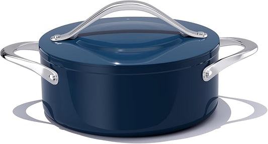 CookinCraze Stock Pot 4.5QT Nonstick Ceramic Dutch Oven Pot with Lid (9.5"x 4") Non-Toxic PFAS-Free Even Heat Distribution, for Braising, Baking Bread & Soups, Compatible for All Cooktops(Induction/Gas/Electric) Oven Safe to 500°F, Navy Blue