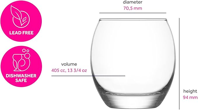 LAV Short Balloon Water Glasses - Set of 6-13.75 oz - Cocktail, Gin and Tonic, Stemless Wine Glass Set for Juice, Whiskey, Smoothie, White Wine - Housewarming Gift Idea, Useful Gifts for Neighbor