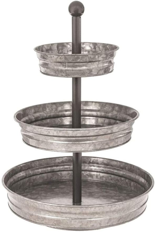 WallCharmers 3 Tier Galvanized Round Metal Tray, Three Tiered Serving Tray for Farmhouse or Cottage Theme Decor, 18 Inches, Size,