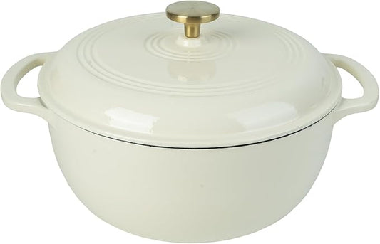 Fijxzct Premium Enameled Cast Iron Dutch Oven for Bread Baking | Non-Stick 5.5QT Oval Bread Oven with Lid | Perfect for Sourdough, Loaf, and Artisan Baking (Round Cream, 5.5 QT)