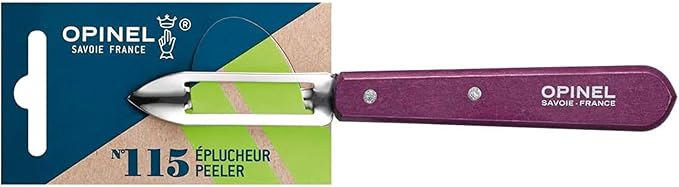 Opinel Essential Single Kitchen Knife, Cooking Tool Bladed Peeler, Painted Hornbeam Wood Handles, Made in France (No. 115, Purple)