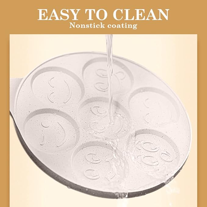 Pancake Pan Induction for Kids, Pancake Shapes Pan, Mini Pancakes Maker Nonstick Pancake Griddle 7 Holes Smiley Face Pancake Mold for Breakfast, 10 Inch (White)