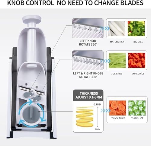 Safety Mandoline Slicer with 7 Blades, Mandoline Food Chopper Vegetable Cutter for Potatoes, Cheese, Apples, Carrots, Onion, Garlic, and More (Gray), large
