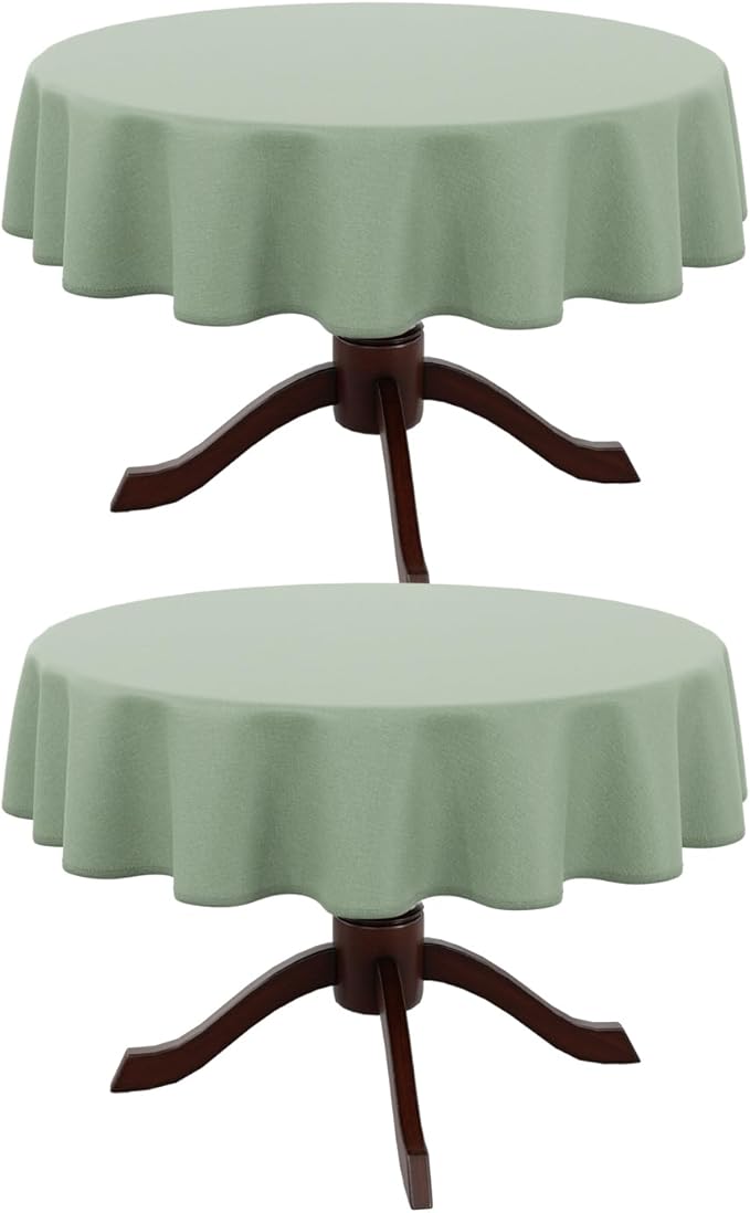 AUSSPVOCT 2 Pcs Textured Round Tablecloth 60 Inch for Dia 38’’ Tables - Waterproof Washable Wipeable Table Cloth Fabric Dining Table Cover for Birthday Party Farmhouse Outdoor Kitchen Tabletop Cover