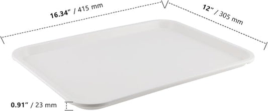 ZOENHOU 6 Pack 16 x 12 Inch Plastic Fast Food Tray, Rectangular Plastic Cafeteria Trays Food Serving Trays, Large Lunch Tray for Serving Home Restaurant Dinning Room Organization, White