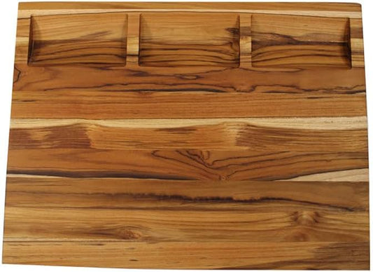 EcoDecors, Teak Cutting Board 20"x15" Reversible Edge Grain, Extra Large Solid Teak Wood Carving Board with Juice Groove, 3 Charcuterie Trays, Side Handles, Best Wooden Cutting Board for Kitchen