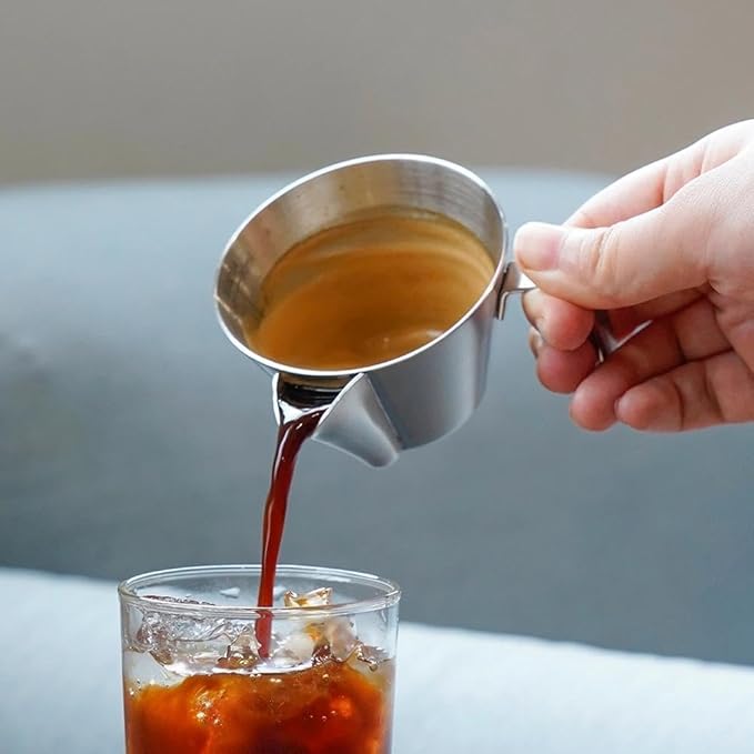 watchget 3.4oz/100ml Crema-Removd Espresso Shot Cup with Handle Stainless Steel Espresso Measuring Cup Espresso Shot Pitcher with V-Shaped Mouth for Barista Cafe Home