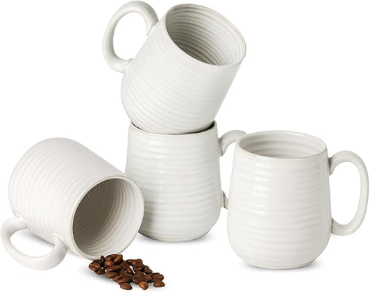 MEKY Coffee Mugs,15oz Ceramic Coffee Cups for Hot Tea, Cappuccino, Latte, Cocoa, Milk, Mug Set for Women and Men as Holiday Gifts, Dishwasher and Microwave Safe, Set for 4, Arctic White