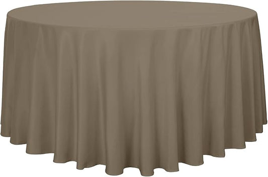 sancua Round Tablecloth - 108 Inch - Water Resistant Spill Proof Washable Polyester Table Cloth Decorative Fabric Table Cover for Dining Tables, Buffet Parties and Camping, Taupe