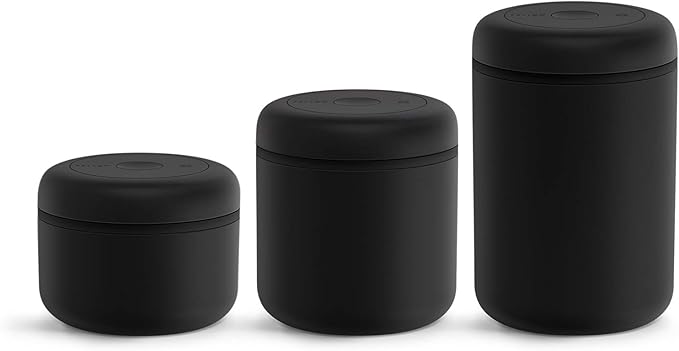 Fellow Atmos Vacuum Coffee Canister – 1.2L Stainless Steel Airtight Food Storage Container for Coffee Beans, Ground Coffee, Tea & Spices – Vacuum Seal Preserves Freshness – Matte Black